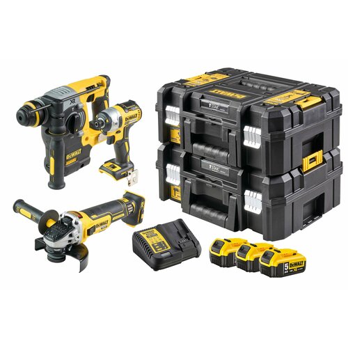 Набор аккумуляторный DEWALT перфоратор DCH273 ударный шуруповерт DCF887 УШМ DCG405 с 3 АКБ 5 Ач и ЗУ в двух кейсах TSTAK DCK305P3T 13600100₽