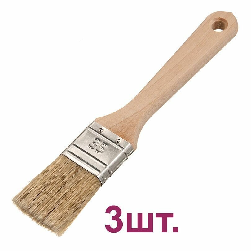 Кисть малярная плоская натуральная щетина Wenzo Wood 35х12 мм для эмалей и лаков на алкидной основе