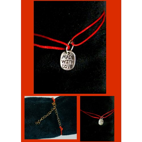 фото Браслет-нить, диаметр 10 см, серебряный, красный собственно