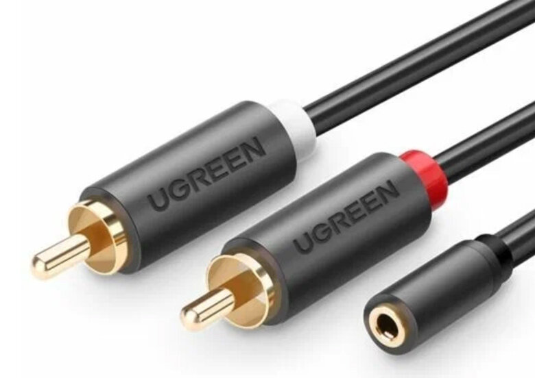 Аудиокабель UGREEN AV102 (10588) 3.5mm Female to 2 RCA Male Audio Cable -1 м серый