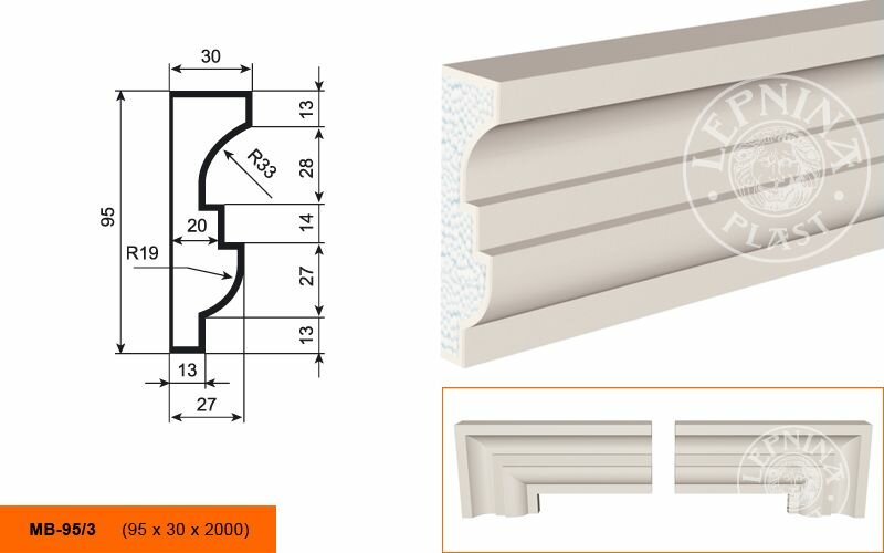 Lepninaplast МВ-95/3 фасадный молдинг из пенополистирола