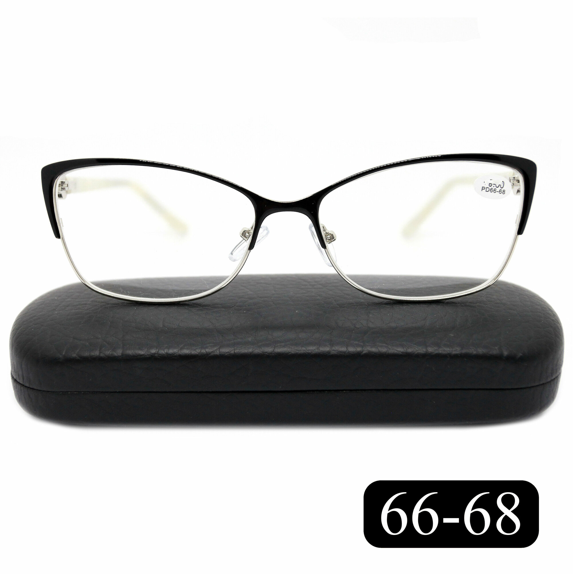 Женские очки 66-68 с диоптриями для чтения (+1.75) Glodiatr 2032 C1, цвет черно-бежевый, с футляром, РЦ 66-68
