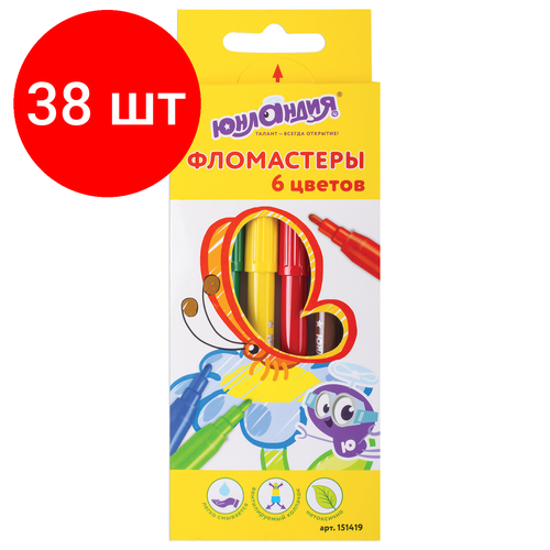 Комплект 38 шт, Фломастеры юнландия 6 цветов, экзотика, вентилируемый колпачок, картон, 151419