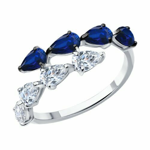 фото Кольцо diamant online, белое золото, 585 проба, сапфир, размер 17, темно-синий