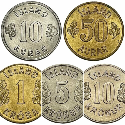 Исландия, набор монет номиналом 10, 50 эйре, 1, 5, 10 крон Modern uncirculated set 1973 г. исландия набор монет 1 5 10 25 эйре 1 2 кроны lucky coins 1946 1967 гг