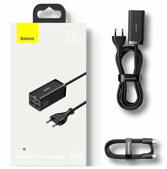 Сетевое зарядное устройство c 2Type-c+2USB Baseus, CCGP000101, GaN Pro, Desktor Fast Carger 100W, Bl