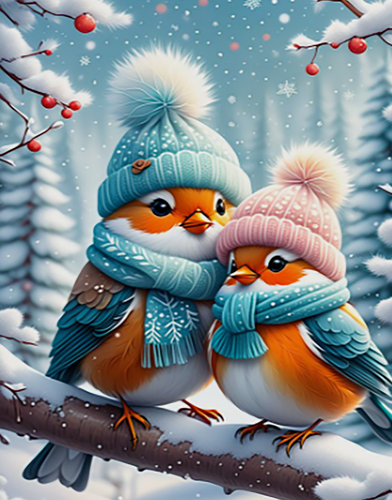 Изображение товара Картина по номерам "Птички в зимнем лесу" 40х50 см, хлопковый холст на подрамнике, акрил, Hobby Home