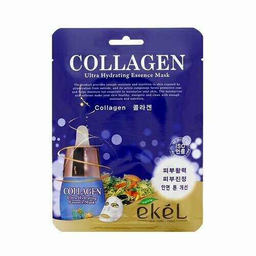 Ekel Маска для лица тканевая с коллагеном - Essence mask collagen, 25г, 3 штуки