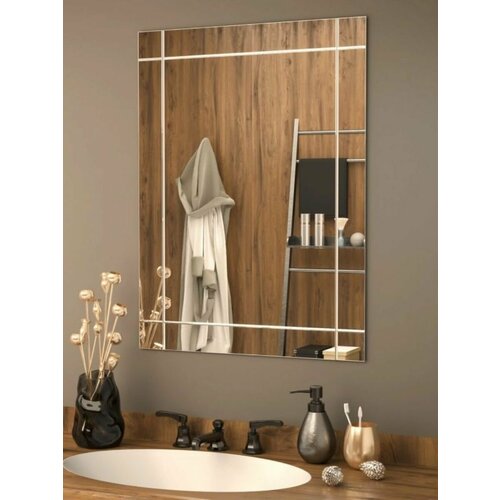 Зеркало настенное в ванную комнату без подсветки прямоугольное 60х80 см без бортов с гравировкой 4240₽