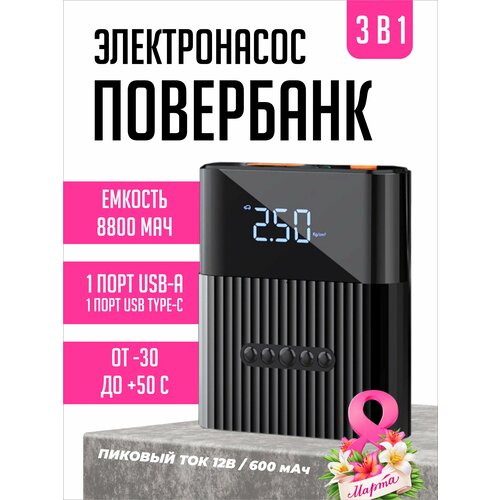 Пусковое устройство бустер 3в1 с насосом автомобильным и повербанк 1016100₽