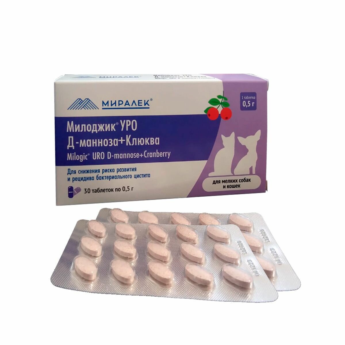 Лекарства От Цистита Милоджик Уро Д-манноза 0,5 г с клюквой для мелких собак и кошек 30 табл (замена Уро урси)
