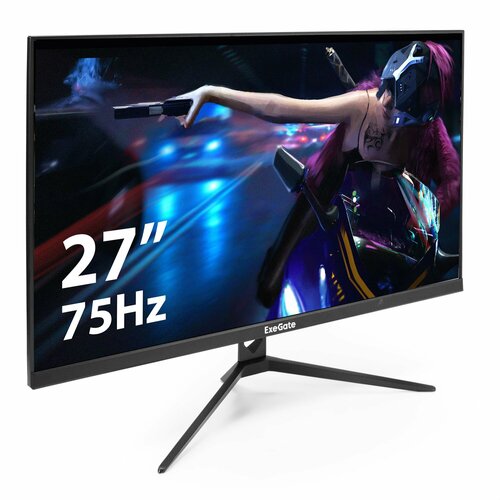 Монитор безрамочный с аудио 27" ExeGate ProSmart EV2707A (VA LED Grade A+, FHD, 1920x1080@75Гц, 16:9, 280cd/m2, 3000:1, 178°/178°, 5ms, Speakers, D-Sub, HDMI, audio-out, Low Blue Light, кабель HDMI 1.5м, VESA 75x75, регулировка наклона (tilt)) EX294