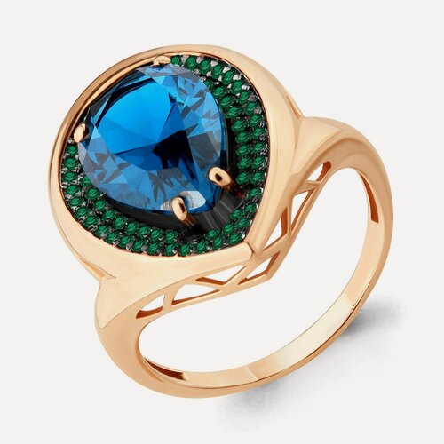 Изображение товара Кольцо, серебро, 925 проба, золочение, Лондон топаз, изумруд синтетический