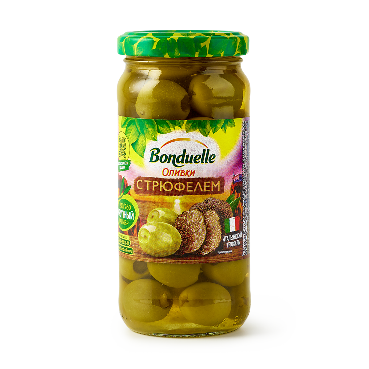 Оливки Bonduelle, фаршированные трюфелем, в стеклянной банке, 220 г
