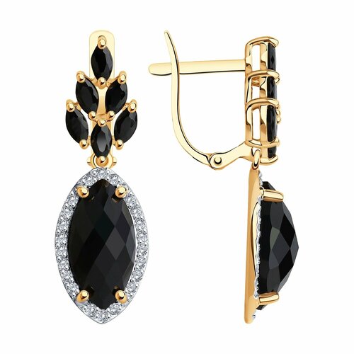 Серьги Diamant online, красное золото, 585 проба, фианит, шпинель, агат, длина 2.7 см, , черный