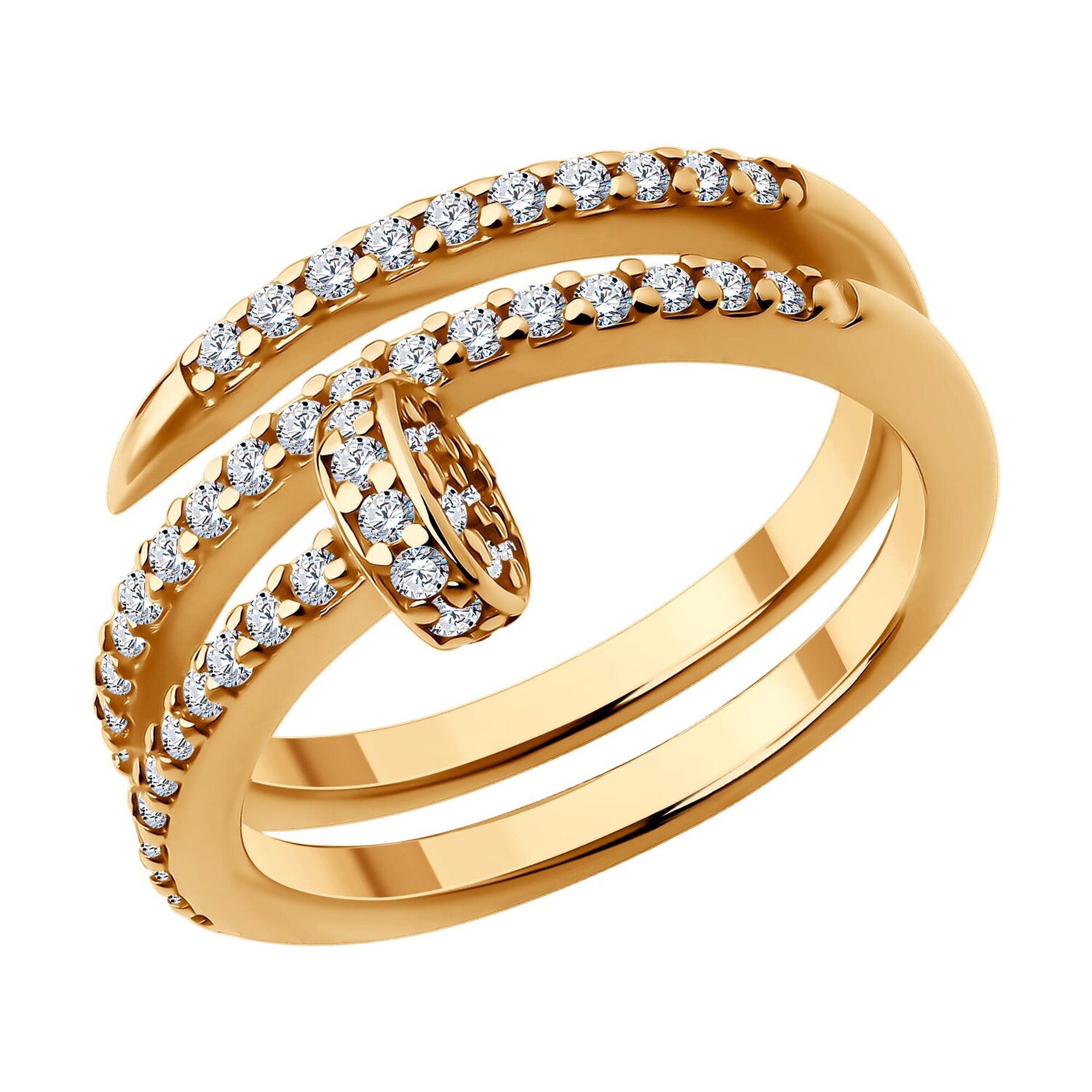 Кольцо дорожка Diamant online, серебро, 925 проба, золочение, фианит