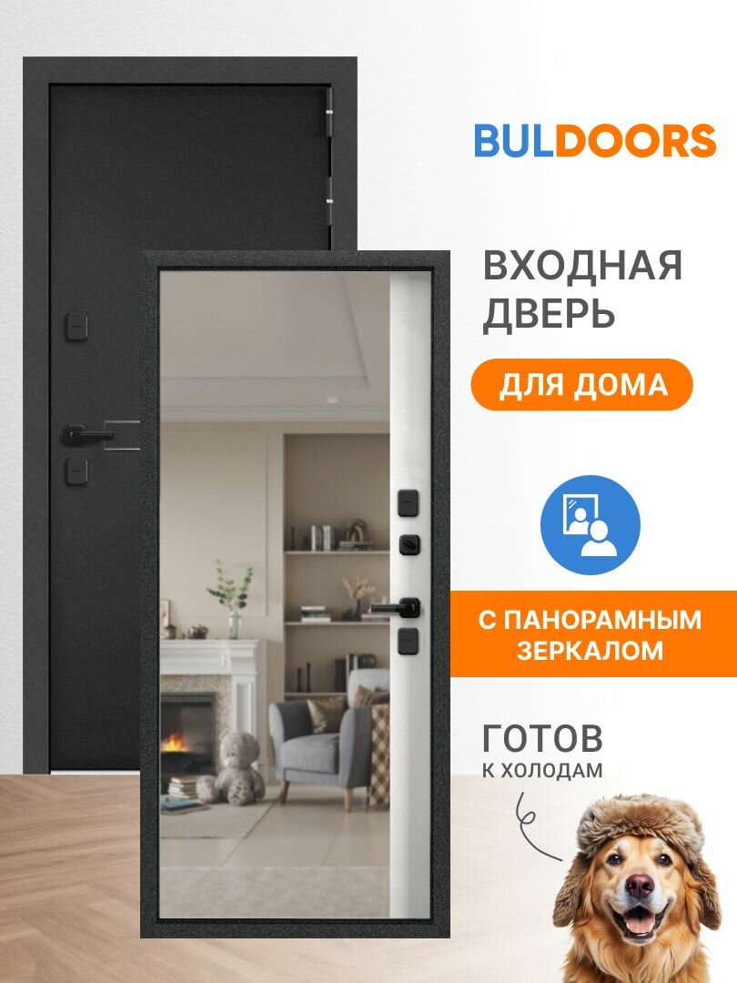 Дверь входная металлическая для дома с терморазрывом BULDOORS TERMO techno  960 2050 R букле черный   белый матовый зеркало 