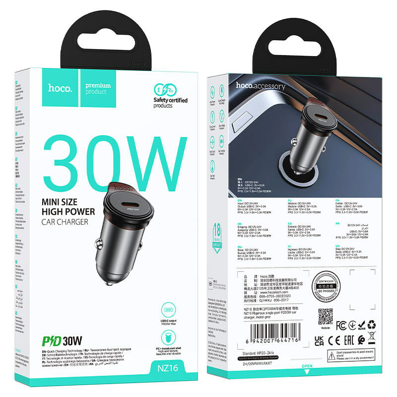 Автомобильное зарядное устройство Rigorous NZ16, 30 Вт, Type-C выход — фото 1