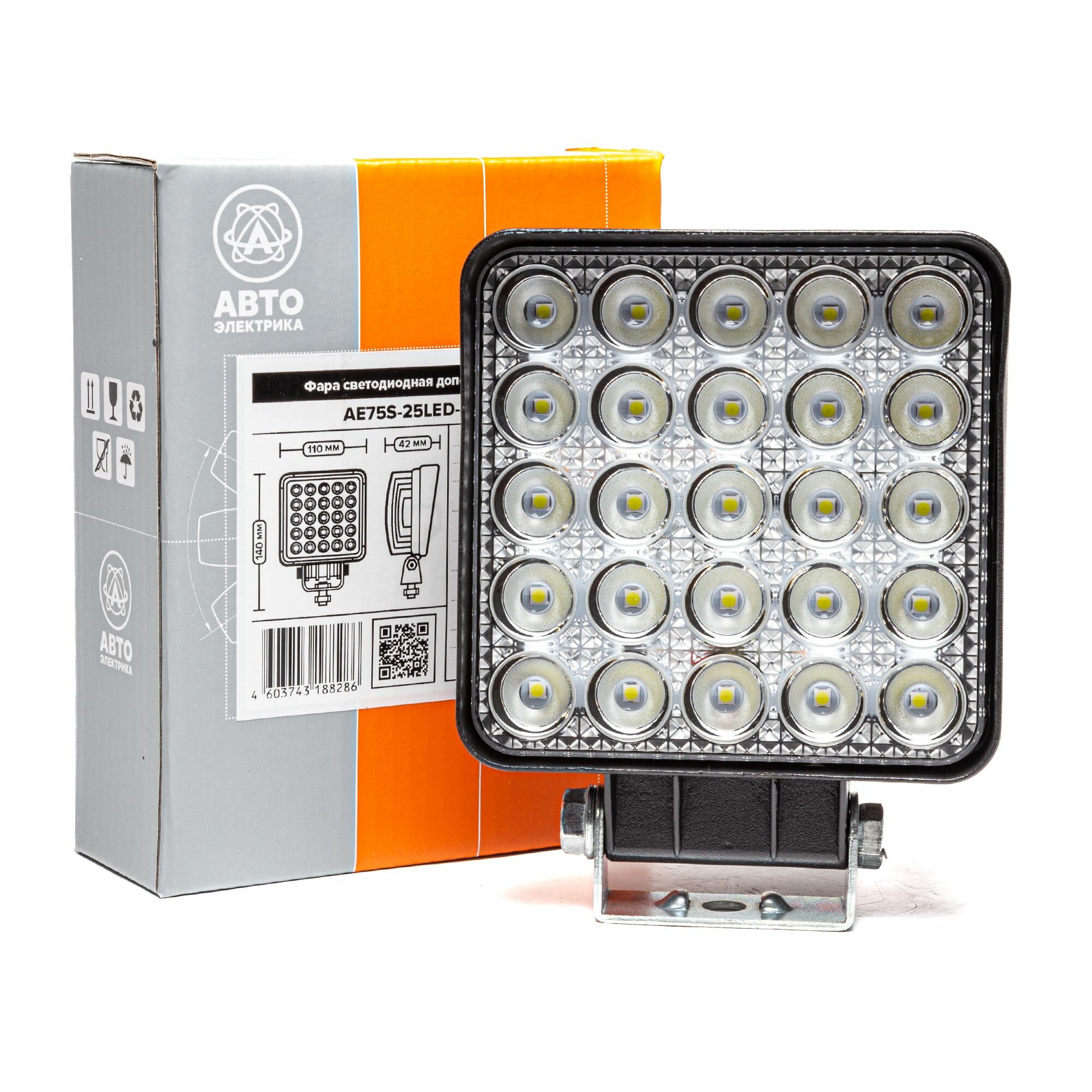 Фара рабочего света автоэлектрика led квадр 12/24в 25 светодиодов/75вт рассеянный (ближний) свет