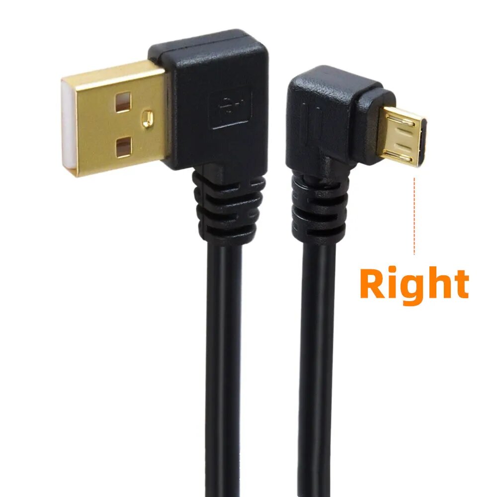 Позолоченный переходник кабеля для передачи данных USB 2.0 a с левым углом к Micro B с 5-контактной вилкой 15 см/50 см/1 м — опции под прямым и левым углом