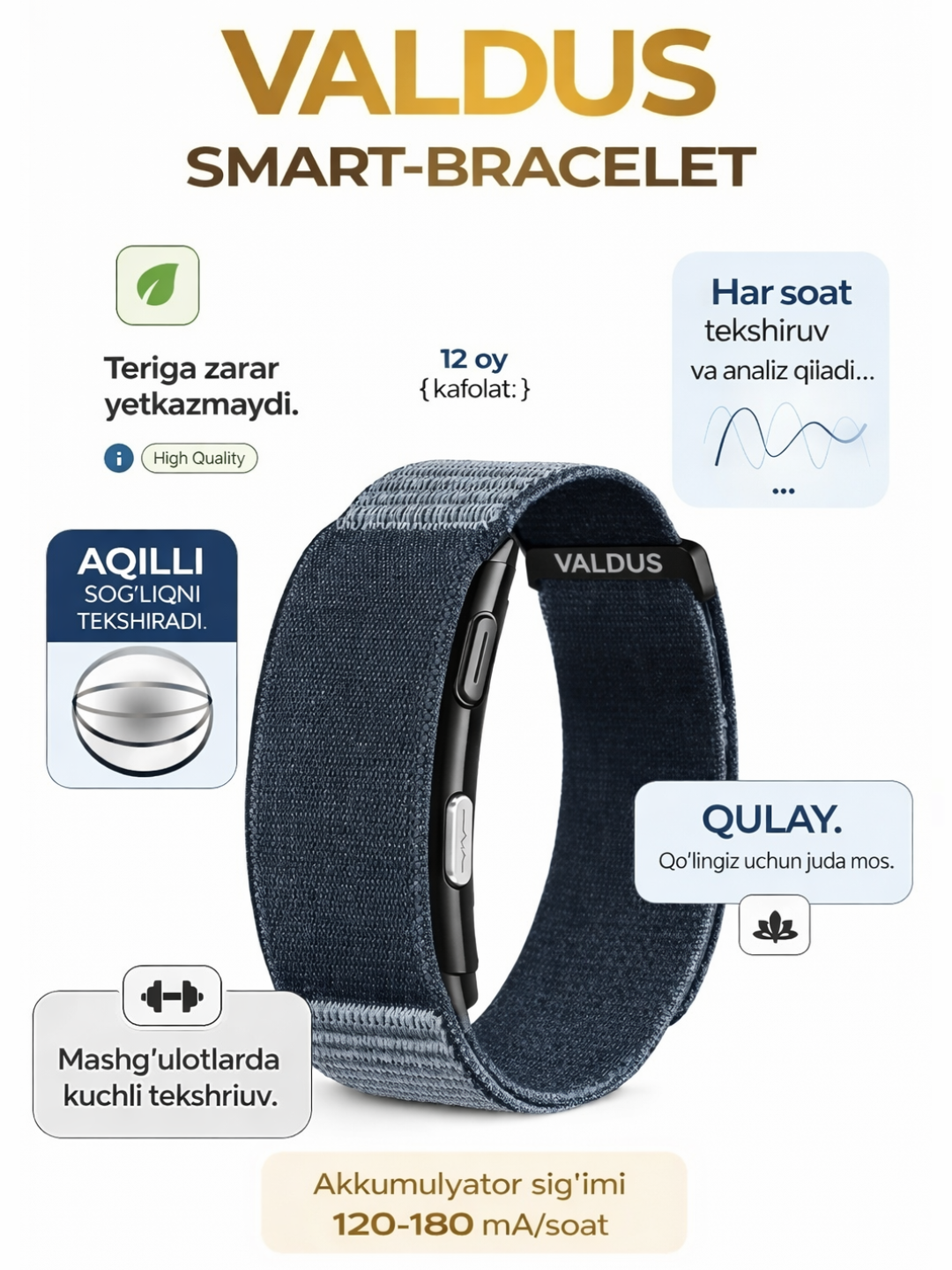 Смарт-часы Valdus Vitro, аналог WHOOP с мониторингом здоровья, магнитная зарядка 20-30 дней работы без подзарядки