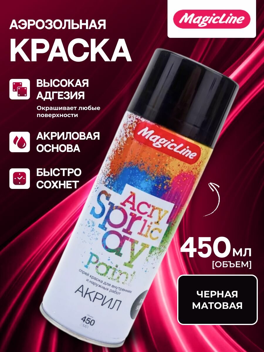 Краска спрей (MagicLine) черный матовый 450мл