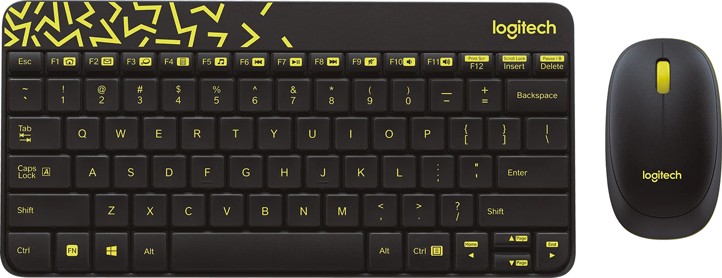 Комплект клавиатура + мышь Logitech MK240 Nano, black/yellow, только английская