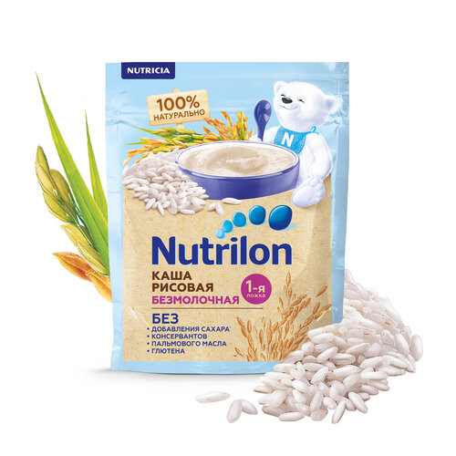 Каша Nutrilon (Nutricia) безмолочная рисовая, с 4 месяцев каша nutrilon nutricia молочная рисовая с 6 месяцев