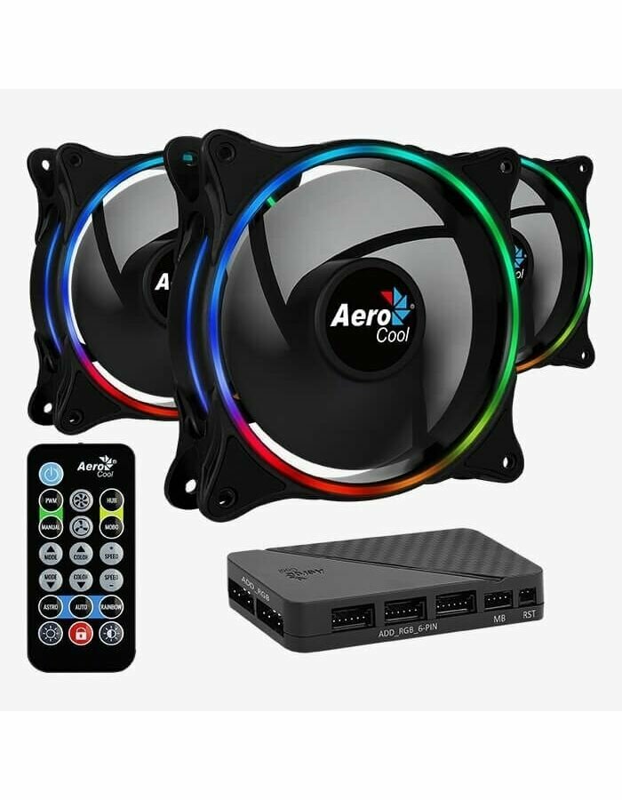 Вентилятор Aerocool Eclipse 12 Pro (3x120мм, 19.8dB, 1000rpm, 6 pin, подсветка+ контроллер) RTL