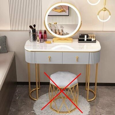 Современный туалетный столик с зеркалом, серый, без тумбы (100 см белая столешница + умное зеркало, без табурета)