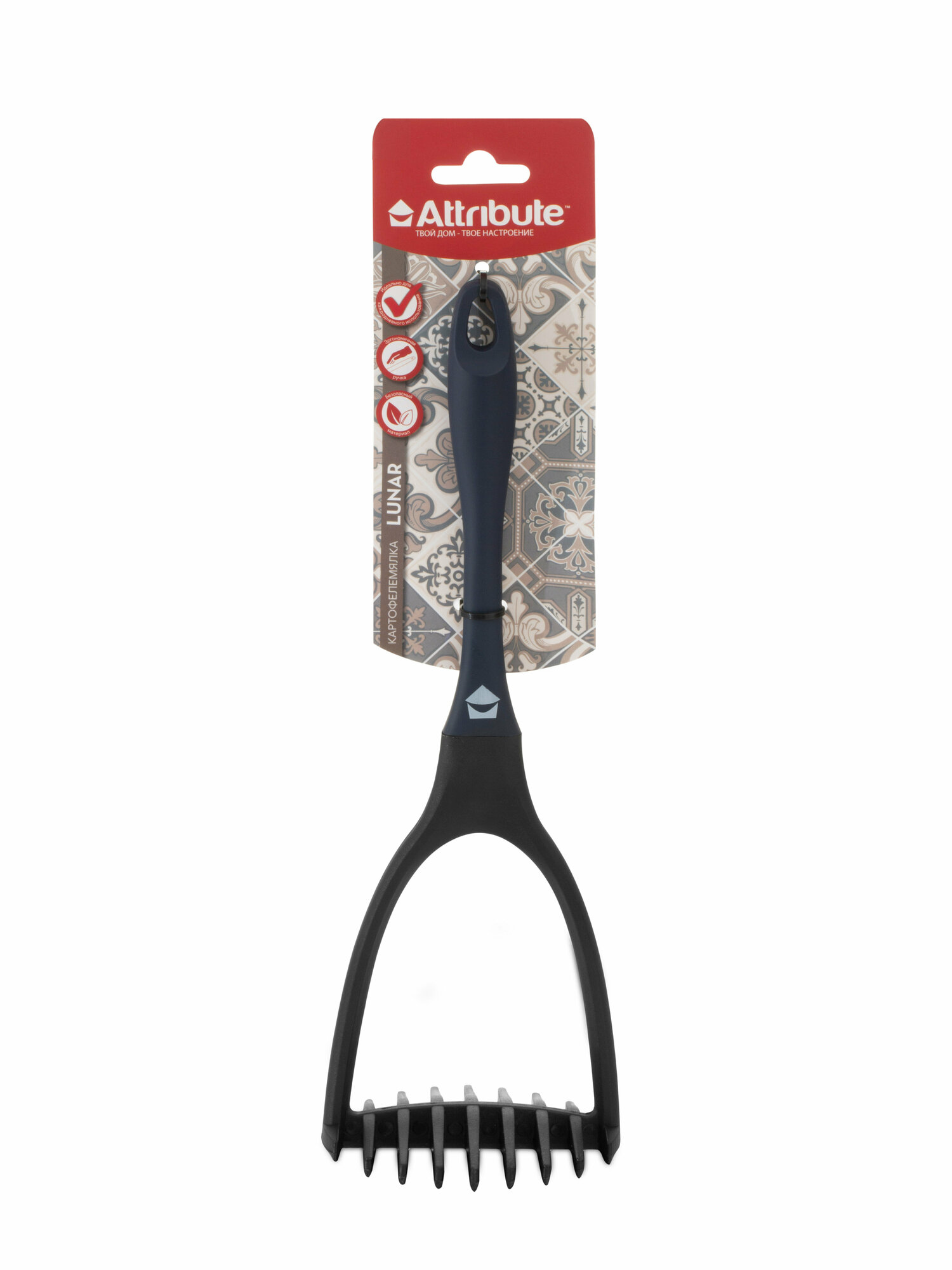 Картофелемялка/толкушка для пюре "LUNAR" Attribute, пластик/нейлон, цвет черный — фото 1