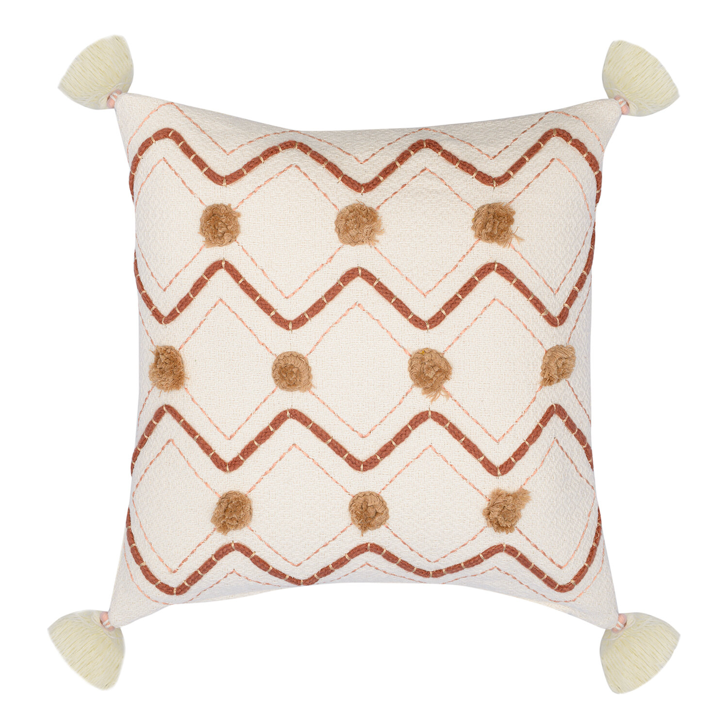Подушка декоративная 45х45 см на диван с кисточками и вышивкой Geometry из коллекции Ethnic Tkano TK23-CU0003