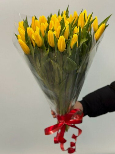 Изображение товара Монобукет wowflo "Желтые тюльпаны", 51 тюльпан, высота 41см, обертка,