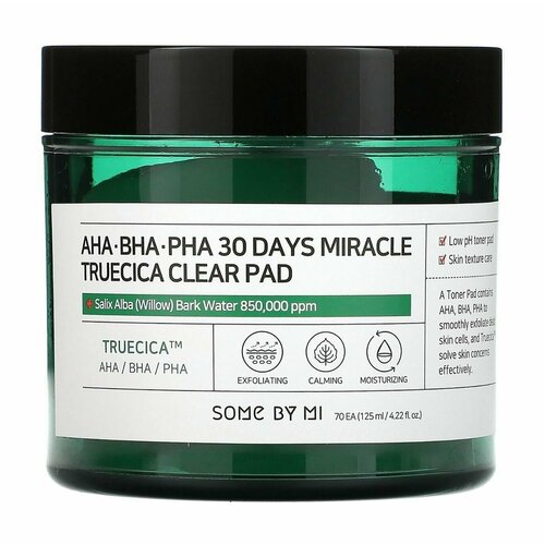 Очищающие диски для лица с BHA, AHA и PHA кислотами Some by Mi AhaBhaPha 30 Days Miracle Truecica Clear Pad