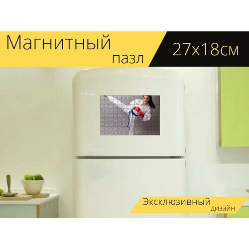 Магнитный пазл Женщина, портрет, каратэ на холодильник 27 x 18 см. магнитный пазл каратэ боевые искусства обучение на холодильник 27 x 18 см