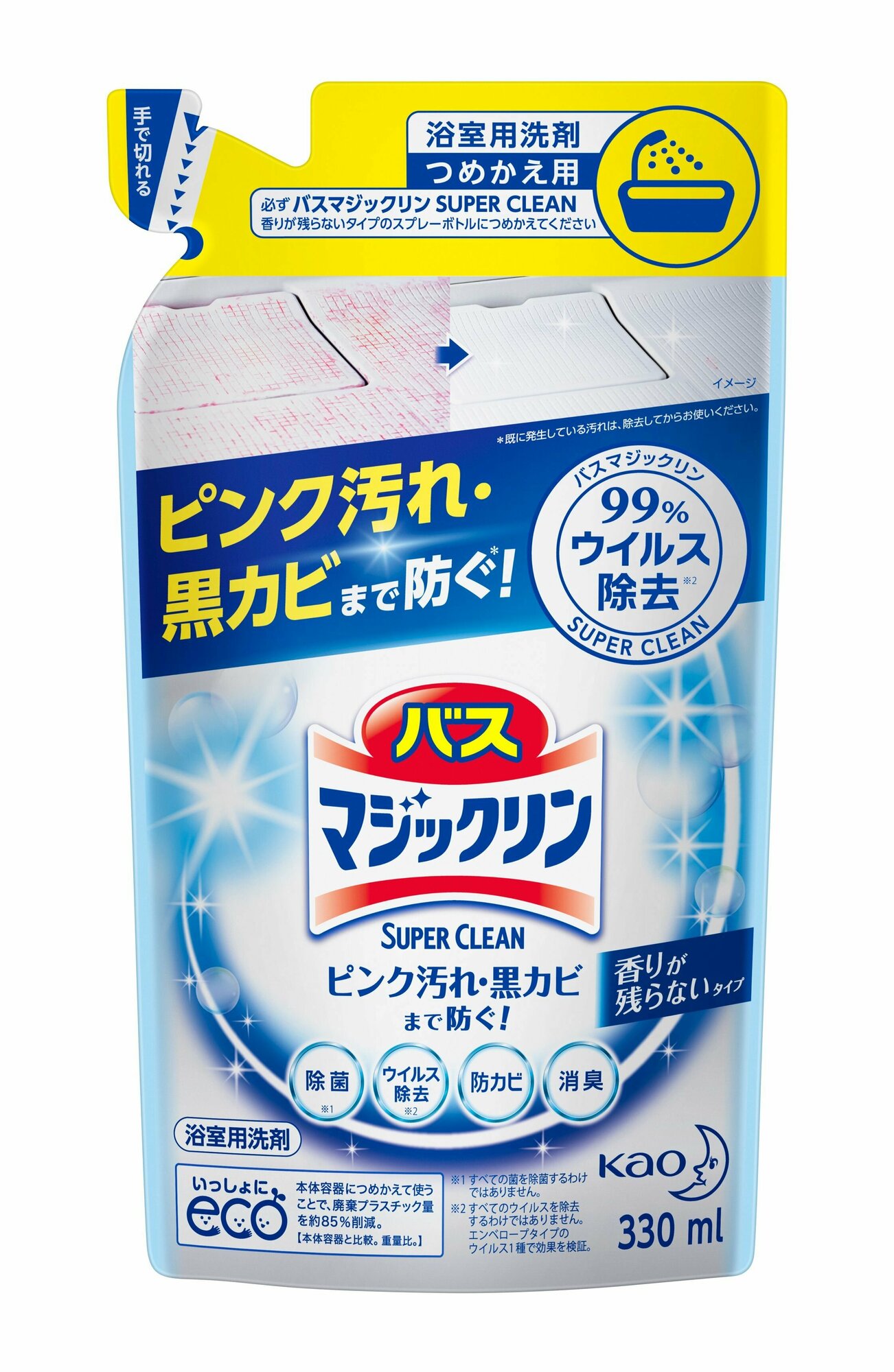 фото KAO Жидкость чистящая для ванны Magiсclean предотвращающая образование розовой и чёрной плесени, с антибактериальным эффектом 330 мл мягкая упаковка