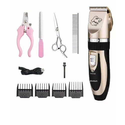 Аккумуляторная машинка для стрижки животных с набором насадок и инструментами кусачки для когтей расческа ножницы Триммер для стрижки собак и кошек Набор для ухода за животными 898₽