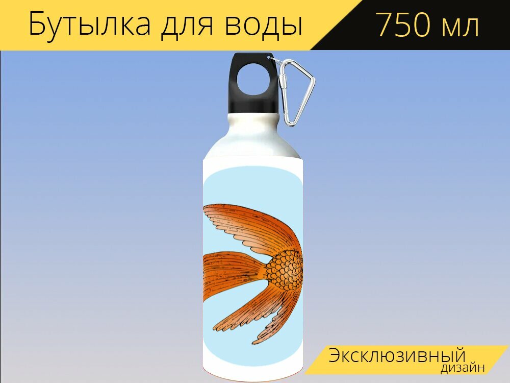 Бутылка фляга для воды "Рыбы, золото, золотая рыбка" 750 мл. с карабином и принтом