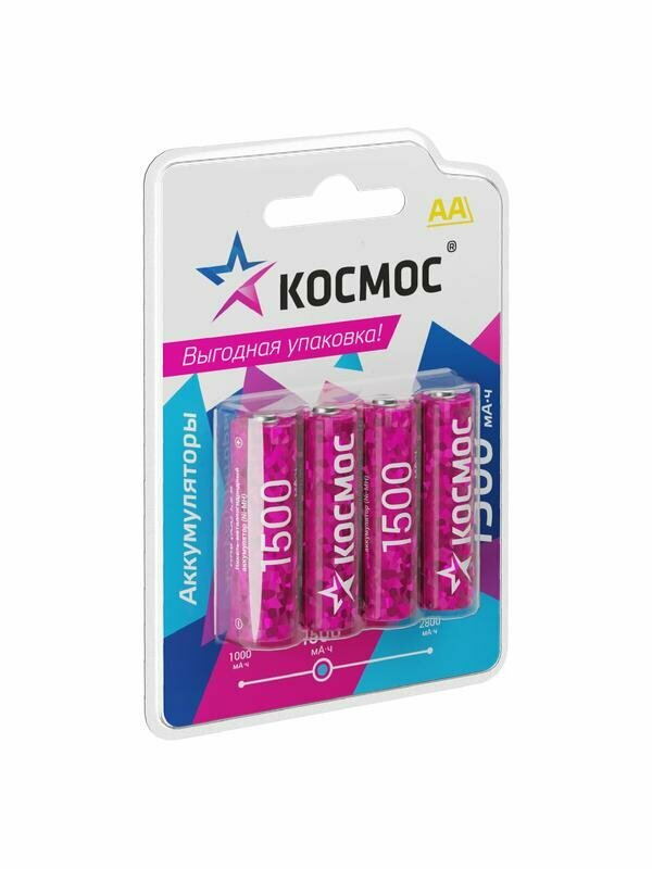 Аккумулятор AA/R6 1500мА. ч NI-MN BP-4 (блист.4шт) космос KOCR6NIMH1500mAh4BL