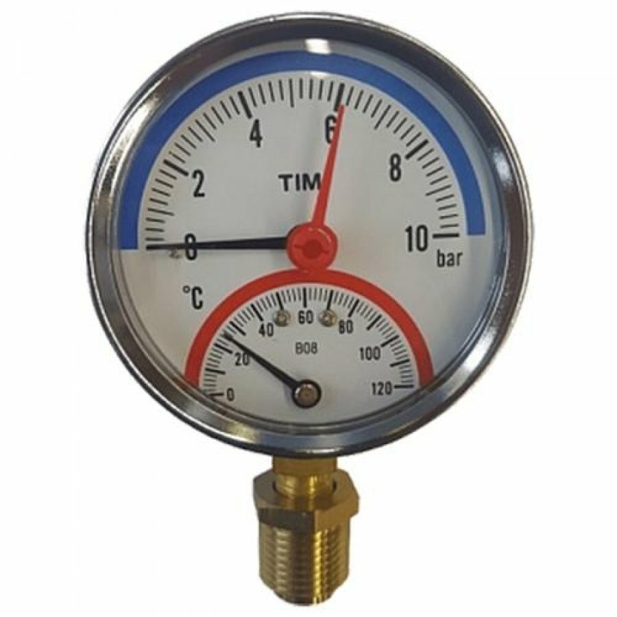Термоманометр радиальный 10 бар, D63мм TIM арт. Y-63-10