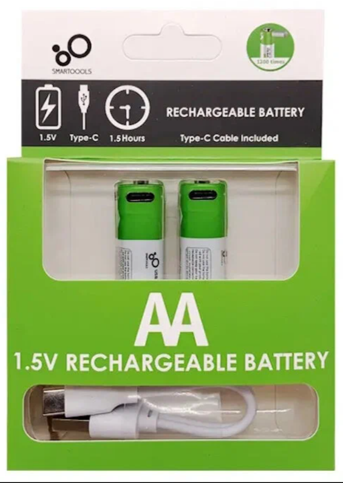 Аккумуляторные батарейки AA 1,5V 2600 mWh( 2 шт.) с USB кабелем.