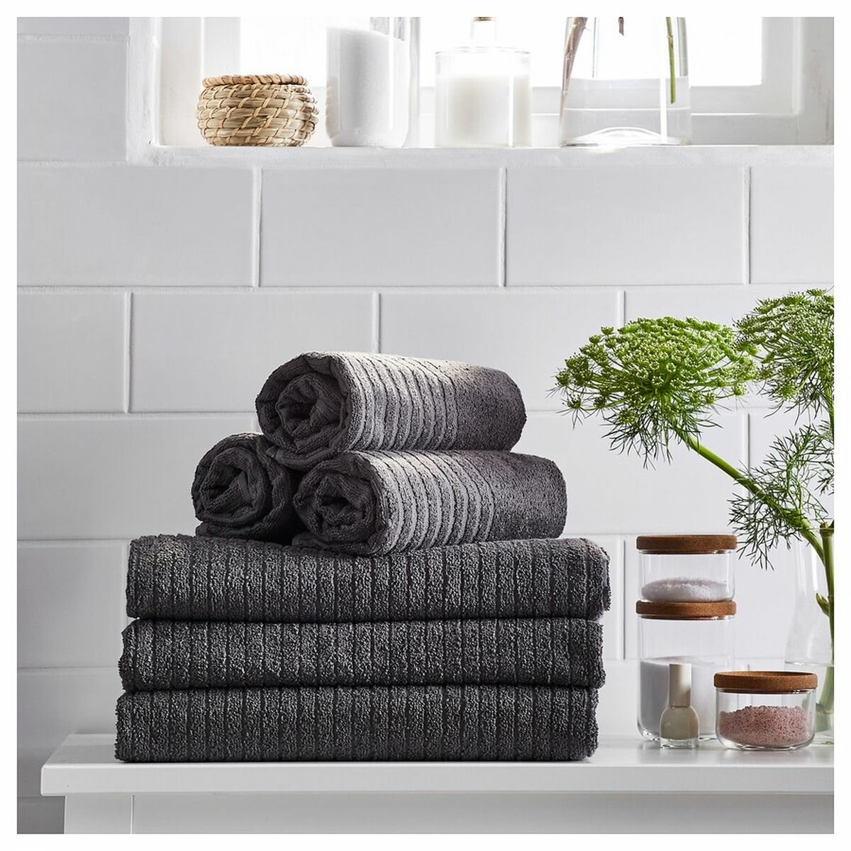 Полотенце IKEA - VAGSJON (вогшён), цвет темно-серый, из хлопка, 70 x 140 см, 1 шт — фото 1