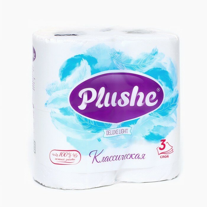 Туалетная бумага Plushe Deluxe Light «Классическая», 3 слоя, 4 рулона 10166079