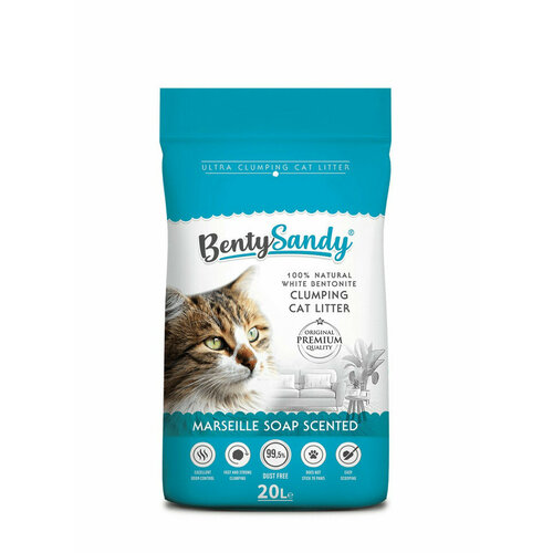 BentySandy Marseille Soap наполнитель для кошачьего туалета комкующийся, глиняный, с ароматом марсельского мыла - 20 л (17,2 кг) наполнитель для кошачьего туалета с ароматом марсельского мыла marseille soap sandy 10кг