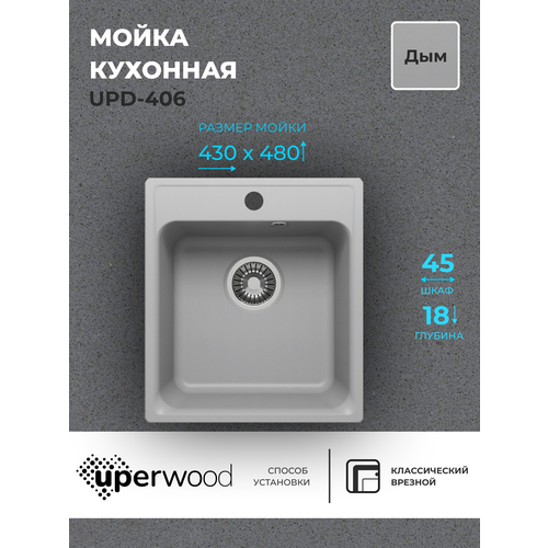 Кухонная мойка из искусственного камня Uperwood UPD-406, прямоугольная, цвет дым