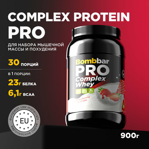 Bombbar Pro Complex Whey Многокомпонентный протеин Клубника, 900г протеин bombbar pro whey 450 гр клубника со сливками