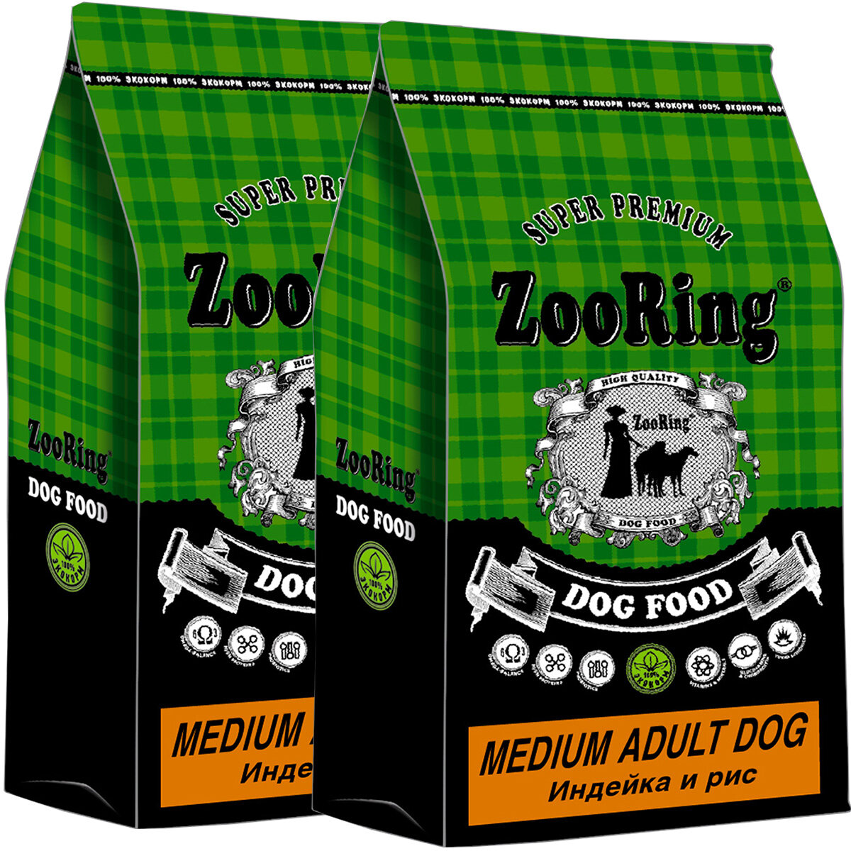 ZOORING MEDIUM ADULT DOG для взрослых собак средних пород с индейкой и рисом (10 + 10 кг)