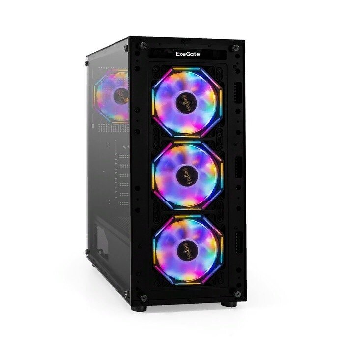 EXEGATE Корпуса EX294967RUS Корпус Miditower i3 BASE ATX без БП с окном 1 USB+1 USB3.0 аудио 4 вент. 12см с RGB подсветкой