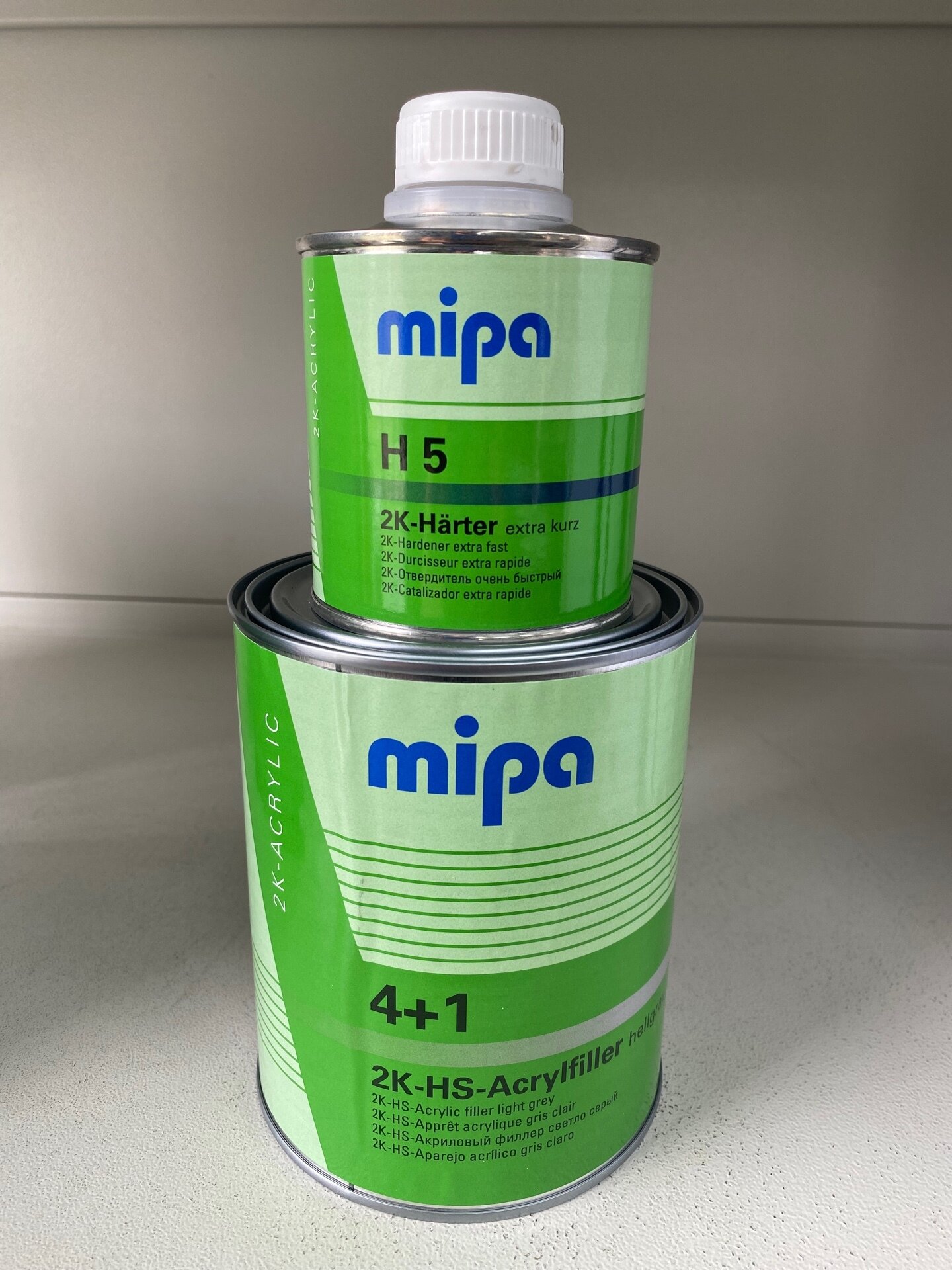 Грунт акриловый Acryfiller HS 4:1 светло-серый 1л (175кг) Mipa+Отвердитель H5 Hardener Extra fast (025л) Мипа