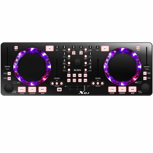 ICON XDJ - USB MIDI DJ контроллер с оптическими OptiSenTM scratch дисками, 2 сенсорных scratch диска, в комплекте ПО Deckadance 2 LE ICON edition, совместим с Windows XP, Vista, Windows 7, Windows 8 (32-bit/64-bit), Mac OS X (Intel), питание от шины USB midi контроллер icon экспандер а platform x